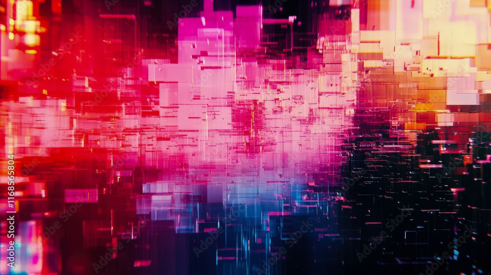 A colorful, abstract image of a cityscape with a pink and blue background A colorful, abstract image of a cityscape with a pink and blue background
