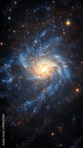 Mesmerizing spiral galaxy with vibrant blue and golden hues captured in deep ...