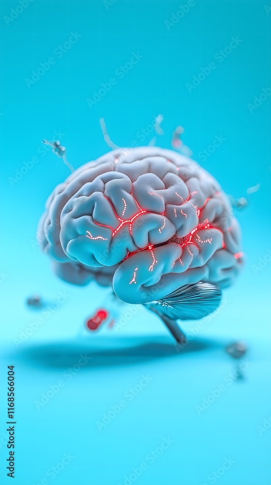 Goal of life, purpose and health concept: Brain with glowing pathways, concept of mindfulness. Goal of life, purpose and health concept: Brain with glowing pathways, concept of mindfulness.
