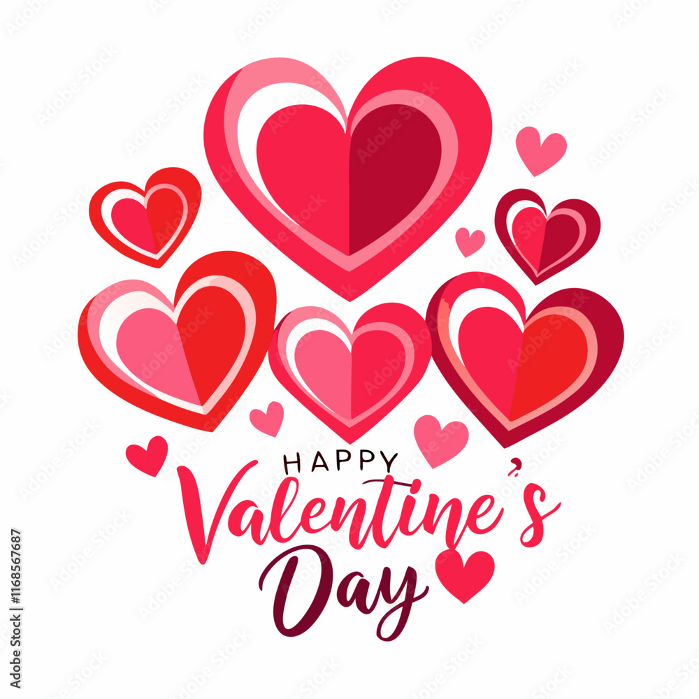 Colorful Hearts and Happy Valentines Day! Text Design line art icon sign silhouette vector illustration on white background Colorful Hearts and Happy Valentines Day! Text Design line art icon sign silhouette vector illustration on white background