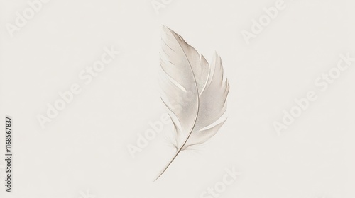 Delicate feather hovering softly against a minimalist background