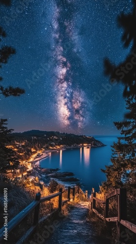 Viewing the Milky Way from a serene beach at night under a starlit sky