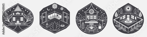 set holistic wellness template design, natural meditation lifestyle mind