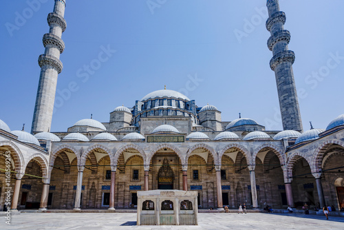 Turkiye. Istanbul. The imposing Suleymaniye Mosque or Suleiman Mosque and its inner courtyard