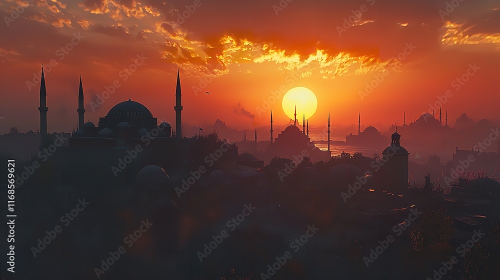 Obraz premium view mosque at sunset