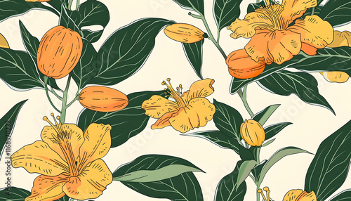 Vibrant Floral Illustration Seamless Pattern
