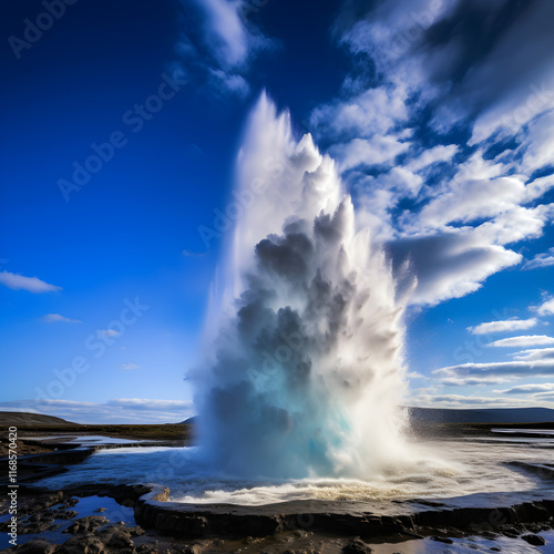 Wallpaper Mural The Majestic Show of Power and Beauty: A Lone Geyser Erupting into the Clear Blue Sky Torontodigital.ca