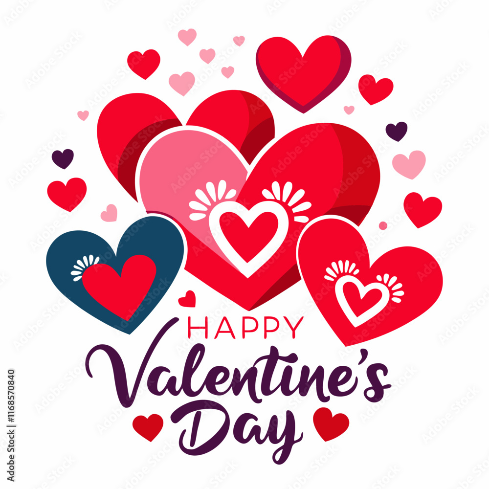 Colorful Hearts and Happy Valentines Day! Text Design line art icon sign silhouette vector illustration on white background Colorful Hearts and Happy Valentines Day! Text Design line art icon sign silhouette vector illustration on white background