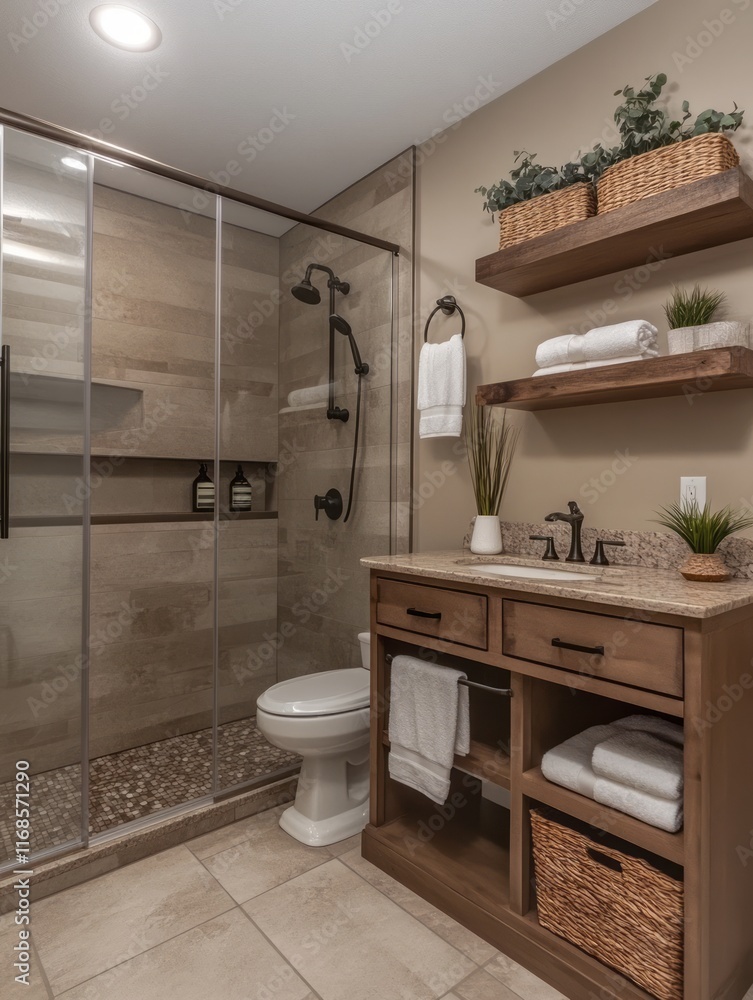 Fototapeta premium Modern Rustic Bathroom Design With Wooden Accents