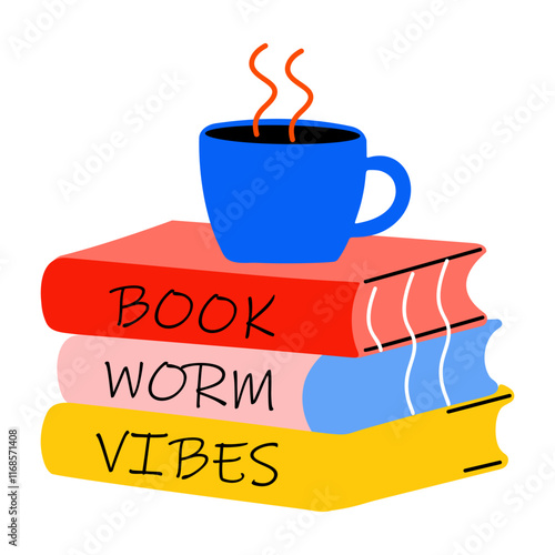 A flat sticker of bookworm vibes 

