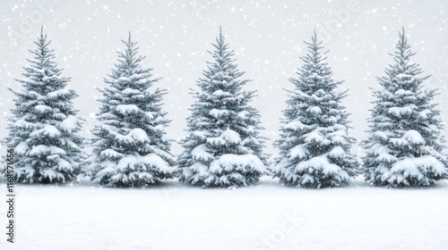 Wallpaper Mural Five snow-covered pine trees in a snowy landscape. Torontodigital.ca