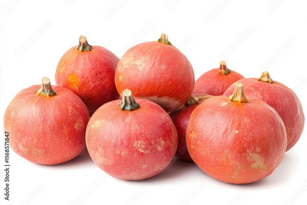Pile of small, red pumpkins isolated on white. Pile of small, red pumpkins isolated on white.