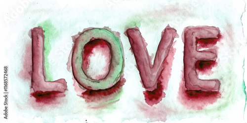 Watercolor love artwork, vibrant colors, romantic theme, artistic expression, decorative design, heartfelt message.