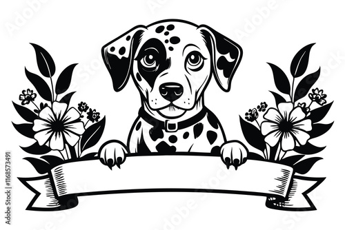 Dalmatian dog leaning over a horizontal white background vector illustration B.eps