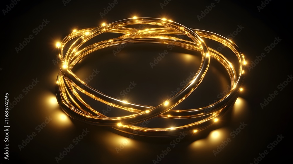 Golden illuminated rings create a luminous abstract design Golden illuminated rings create a luminous abstract design