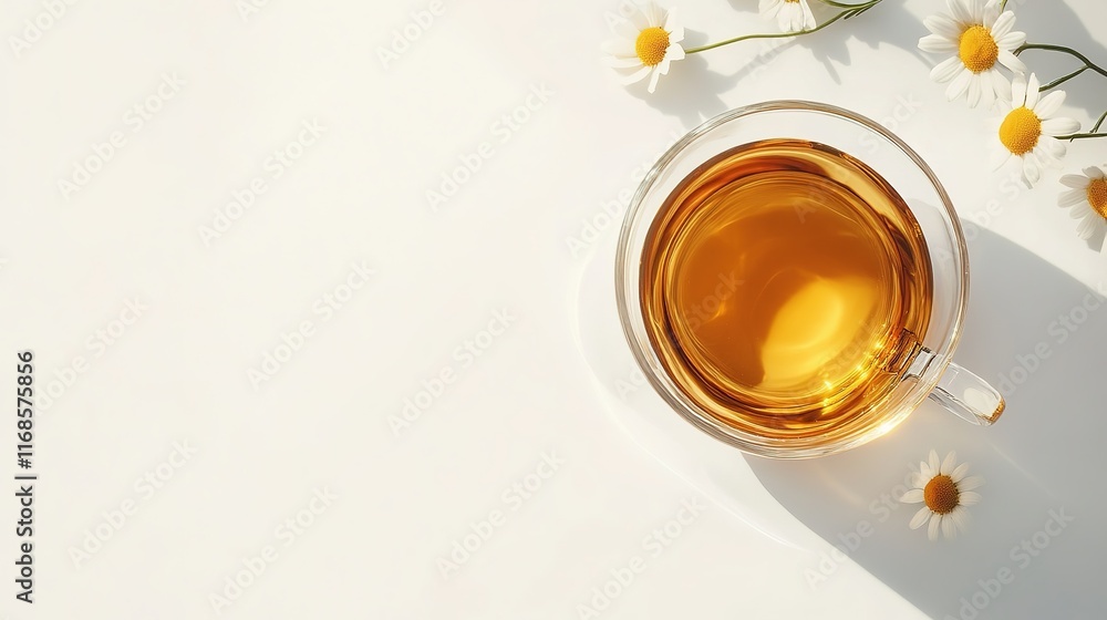 Chamomile with a clear cup of tea on a white Chamomile with a clear cup of tea on a white