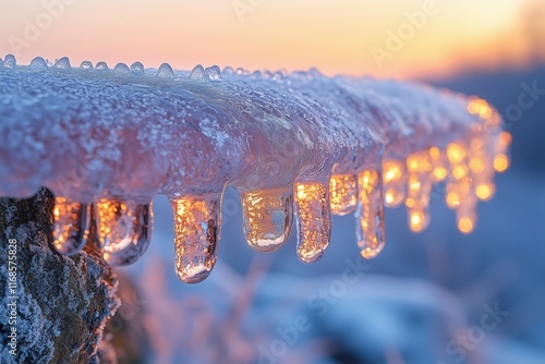 Glitzernde Eiszapfen im Winterlicht photo