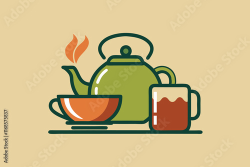 Tea house Logo Icon. Minimalist teapot with Tea cup icon vector silhouette J.eps
