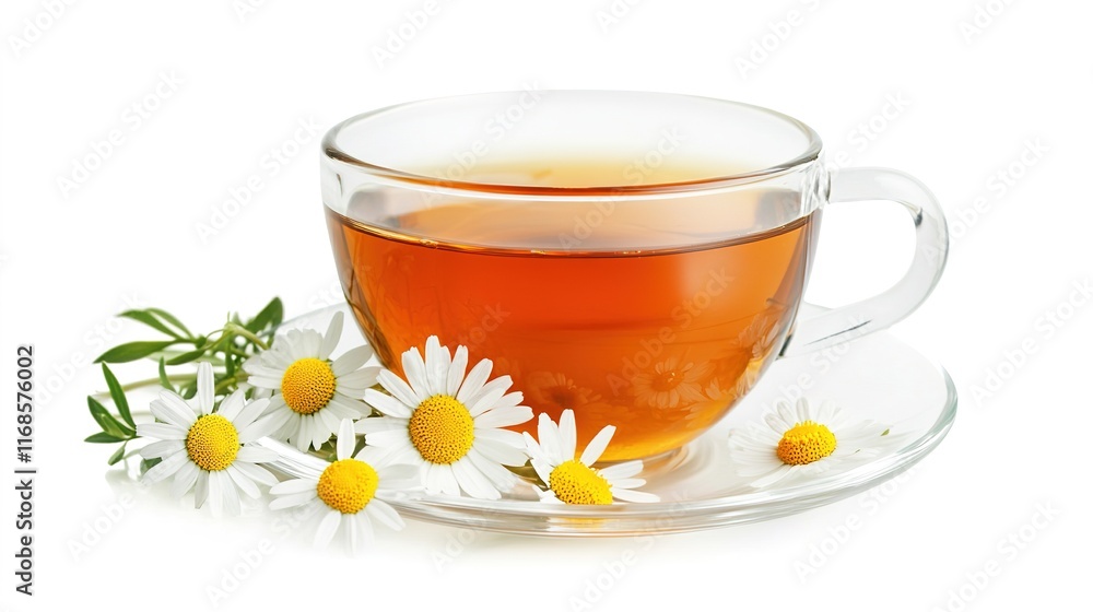 Chamomile with a clear cup of tea on a white
Chamomile with a clear cup of tea on a white