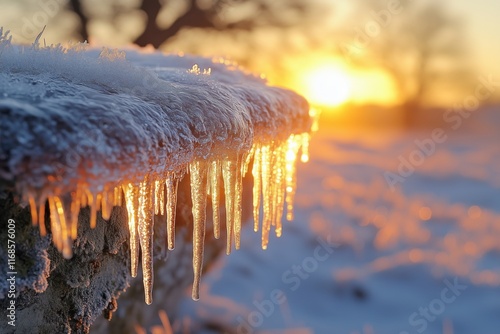 Glitzernde Eiszapfen im Winterlicht photo