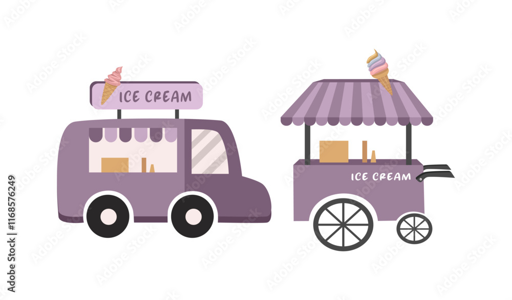 Food truck illustration. Ice cream food truck. Ice cream element. Dessert food. 