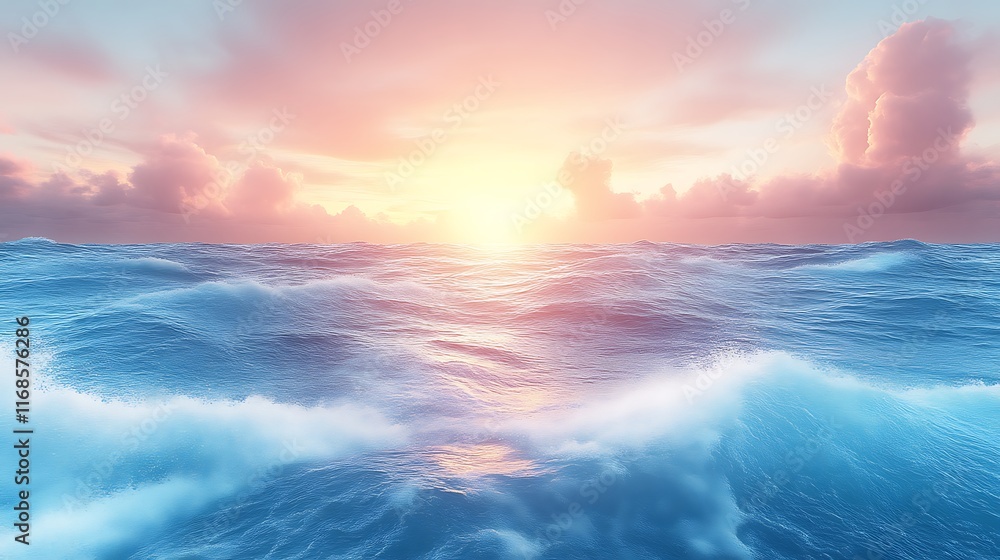 Obraz premium Serene Ocean Waves at Sunset Sky Beauty