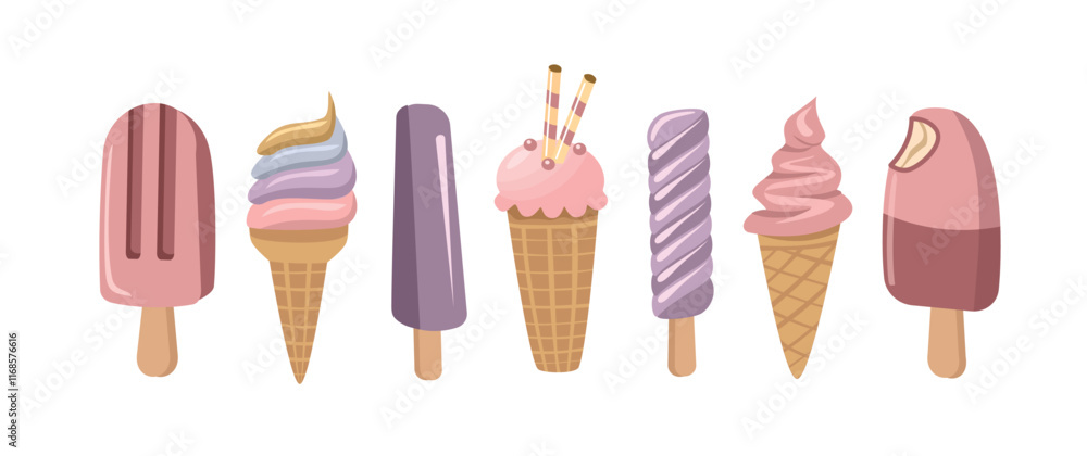 Ice cream element. Set of ice cream. Ice cream with different toping. Ice cream with different flavor. Ice cream element. Set of ice cream. Ice cream with different toping. Ice cream with different flavor.