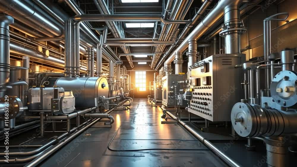 Industrial facility with extensive piping and machinery Industrial facility with extensive piping and machinery