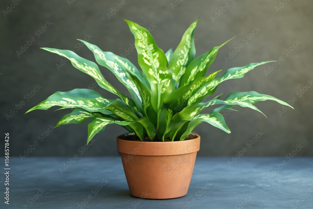 Obraz premium Lush Green Indoor Plant in Terracotta Pot on Dark Stone Surface