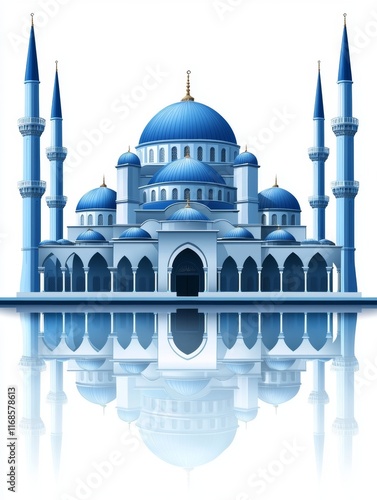 Blue Mosque Architectural Drawing, Illustration with Lines on White Background photo