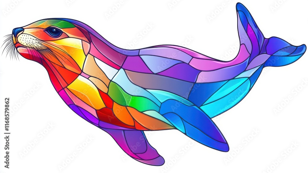 Obraz premium Colorful abstract seal illustration with vibrant geometric patterns.