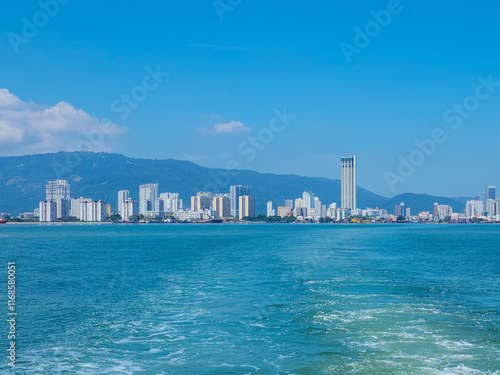 Daytime of Penang cityscape taken from the ferry. Beautiful cityscape of Malaysia.