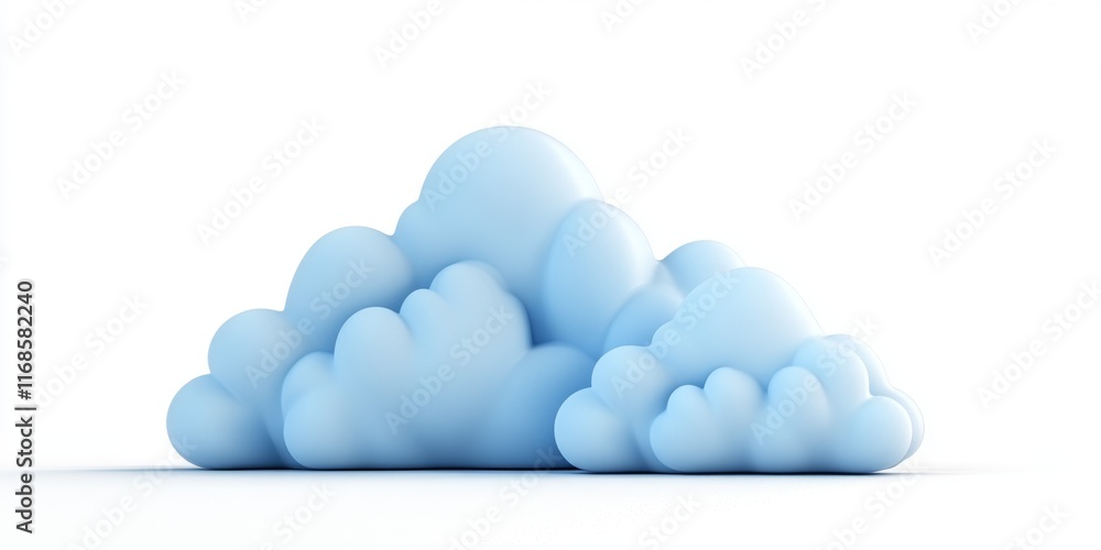 3D render of two light blue clouds on white background. 3D render of two light blue clouds on white background.