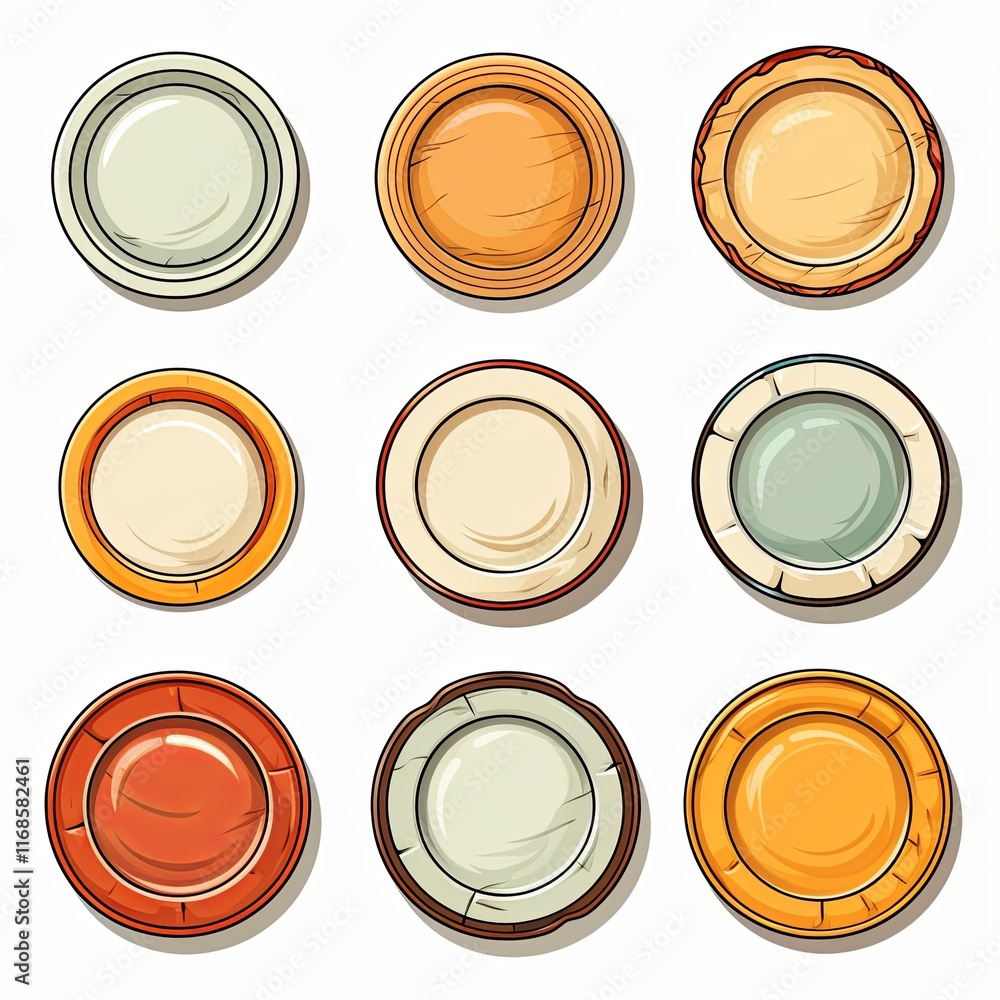 Set of icons of plate on white background Set of icons of plate on white background