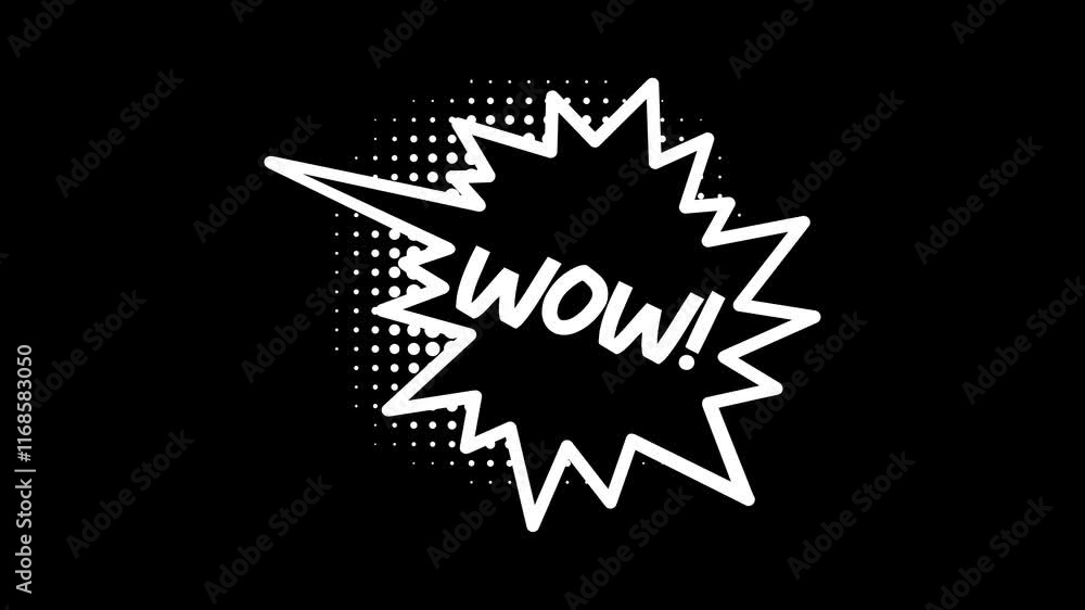 Comic speech bubbles with halftone shadows in pop art style graphic animation. Alpha channel. Transparent background motion design. 4K resolution Comic speech bubbles with halftone shadows in pop art style graphic animation. Alpha channel. Transparent background motion design. 4K resolution