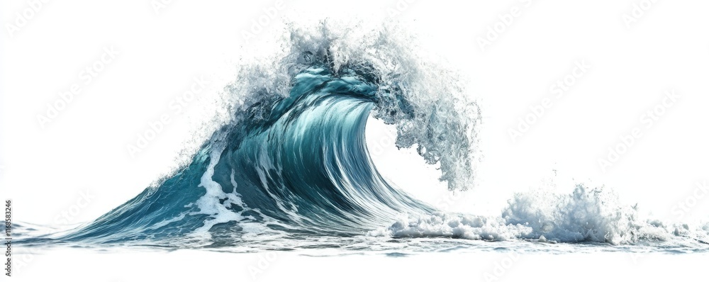 Obraz premium Powerful ocean wave isolated on white background.