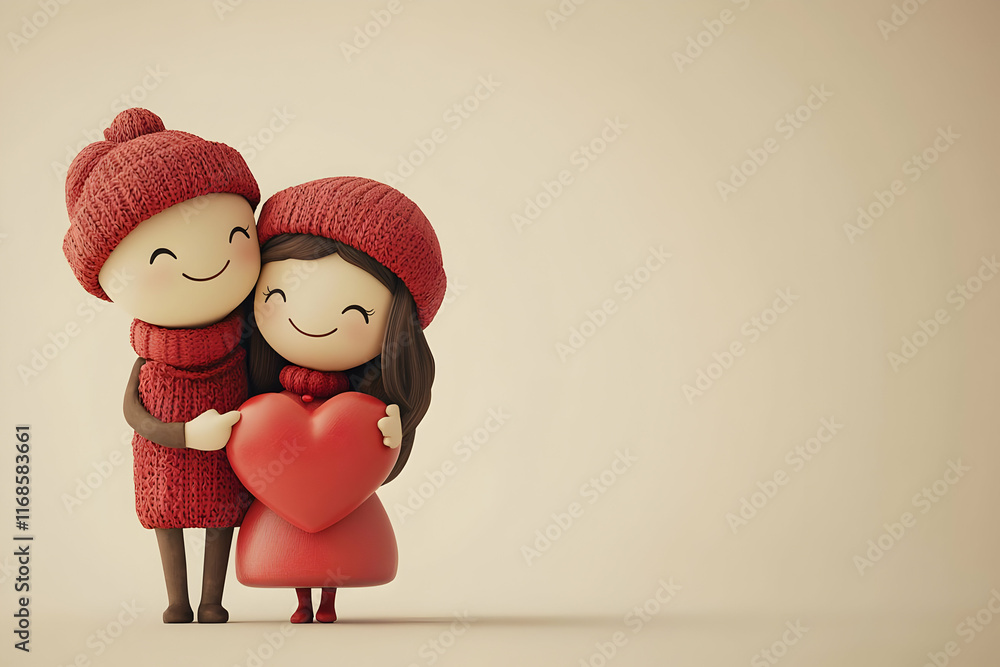 Cute Couple Shares Heart, Winter Love Cute Couple Shares Heart, Winter Love