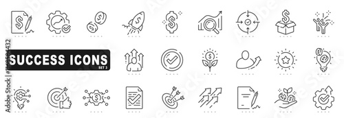Set of success related line icons. Target, career, victory etc. Editable stroke. Set 3
