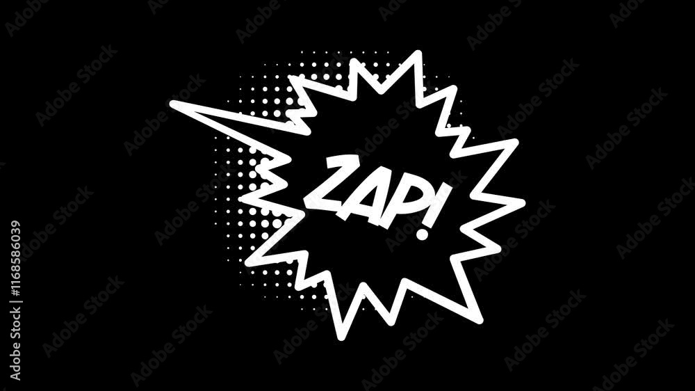 Comic speech bubbles with halftone shadows in pop art style graphic animation. Alpha channel. Transparent background motion design. 4K resolution Comic speech bubbles with halftone shadows in pop art style graphic animation. Alpha channel. Transparent background motion design. 4K resolution
