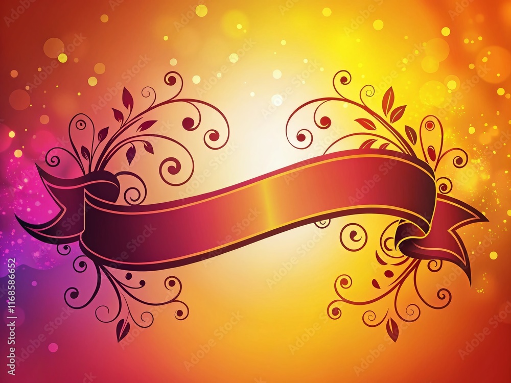 Elegant Silhouette Ribbon Banner Decoration: Festive Ornament Outline Illustration