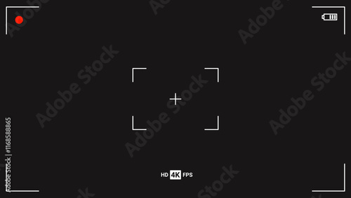 Camera frame viewfinder screen of video recorder digital display on black background. Vector illustration