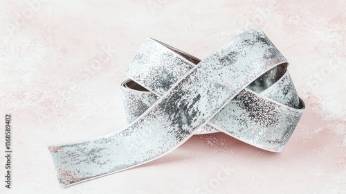 A decorative silver ribbon on a pastel background. photo