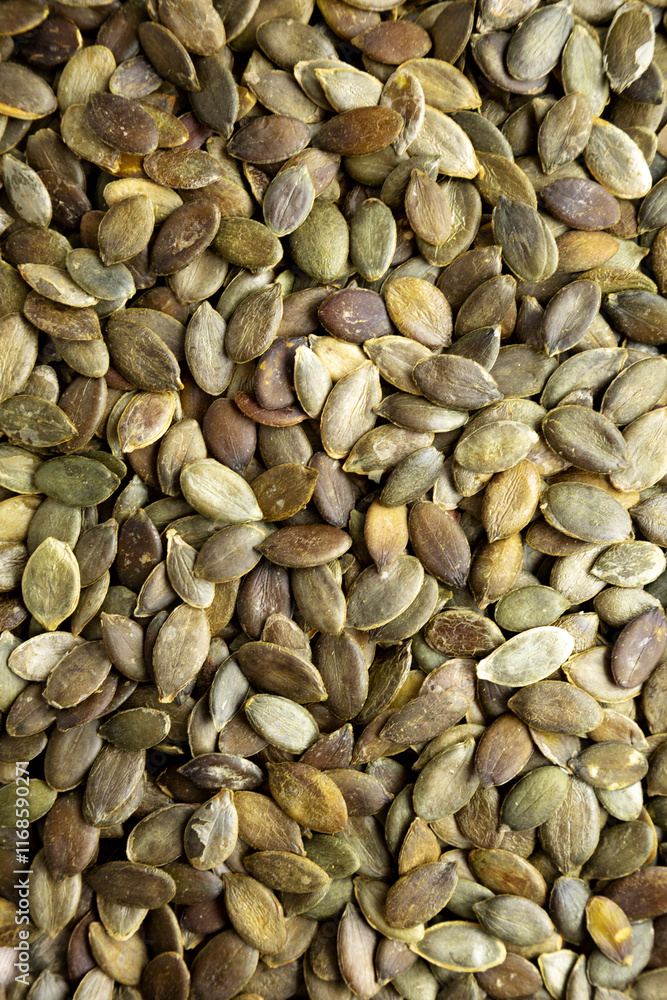 Healthy Raw Organic Pumpkin Pepita Seeds, top view. Healthy Raw Organic Pumpkin Pepita Seeds, top view.