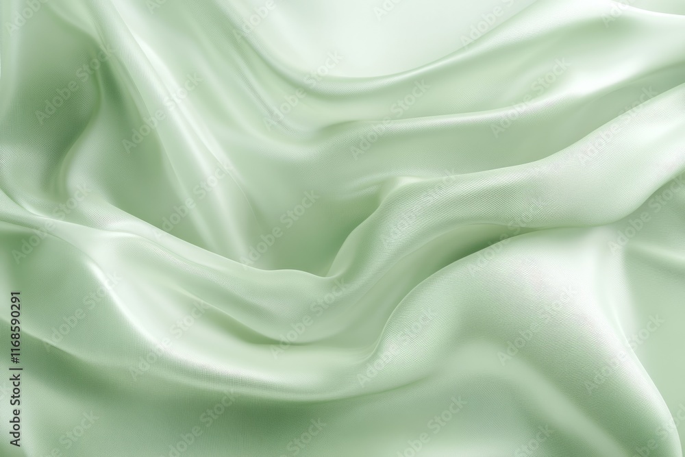 Obraz premium Soft green silk fabric drapes elegantly creating gentle waves and folds in natural light