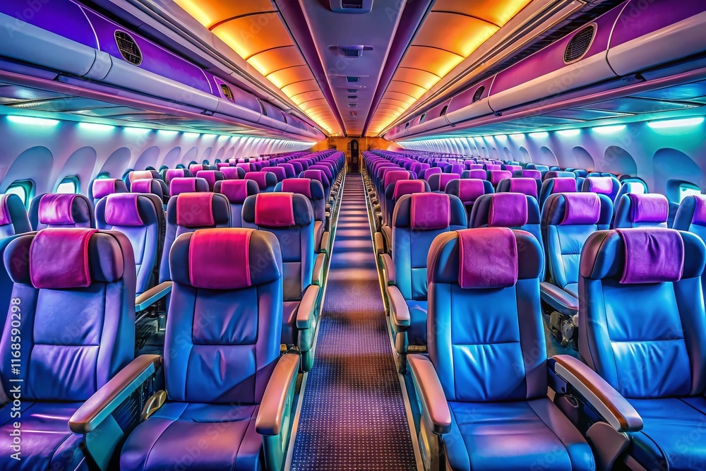 Empty Airplane Seats: Transportation Industry Concept, Aerial Drone Shot Empty Airplane Seats: Transportation Industry Concept, Aerial Drone Shot