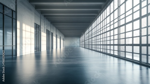 Wallpaper Mural Sunlit industrial hallway with large windows and polished floor. Torontodigital.ca