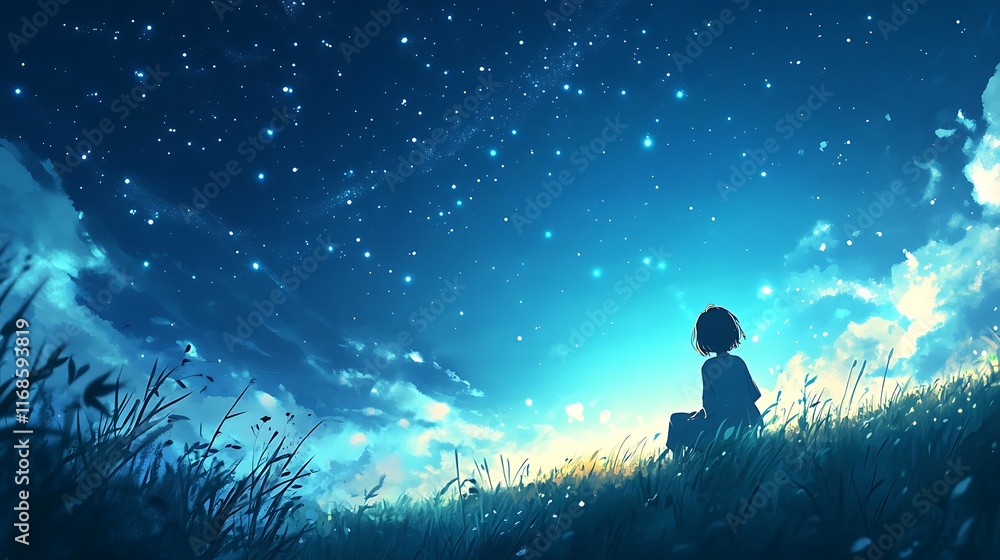 A person gazing at the stars in a quiet, open field, contemplating the vastness of the universe and the search for purpose A person gazing at the stars in a quiet, open field, contemplating the vastness of the universe and the search for purpose