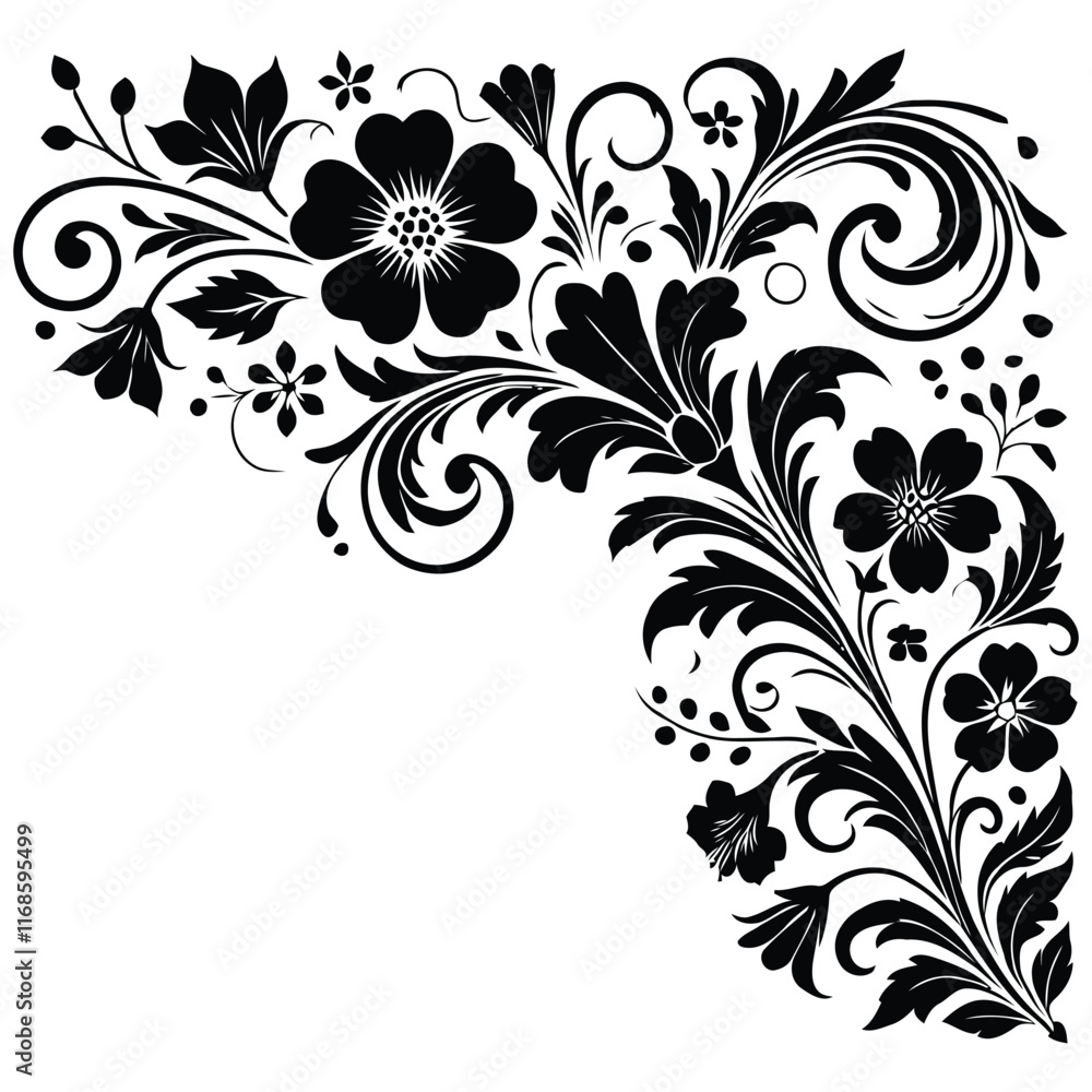 A Delicate Floral Corner Silhouette Design A Delicate Floral Corner Silhouette Design