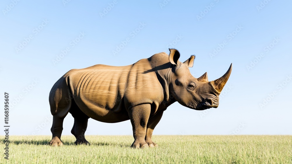 A realistic depiction of a rhinoceros in a grassy field. A realistic depiction of a rhinoceros in a grassy field.