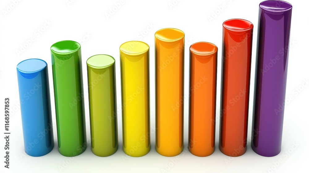 Colorful 3D Cylindrical Bar Graph Chart Showing Data Growth and Increase Colorful 3D Cylindrical Bar Graph Chart Showing Data Growth and Increase